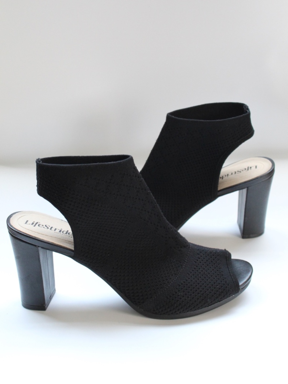 LifeStride Like New Alita Stretch Knit Slingback Peep-Toe Block Heel Sandal